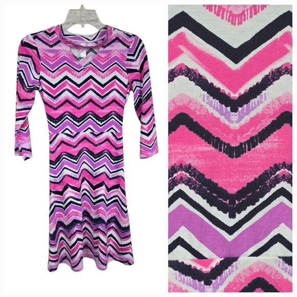 Justice Girls 14/16 Chevron Striped Dress Knee Length Fit & Flare Jersey Knit XL - Picture 1 of 9